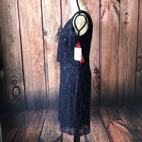 R&M Richards Navy Blue Short Sleeve Dress Long Sleeve Scalloped Cardig… - Picture 6 of 9